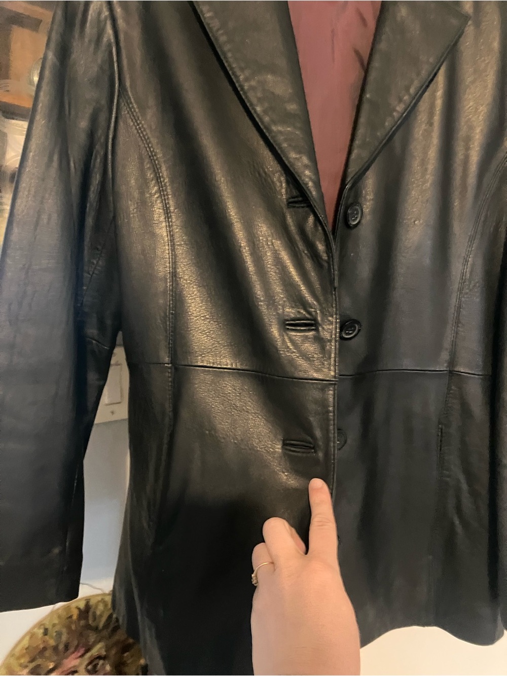 ADLER Women’s Black Leather Button-Front Jacket - Picture 3 of 7